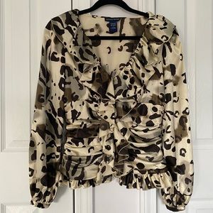 Satin Leopard Print Gathered Waist Blouse